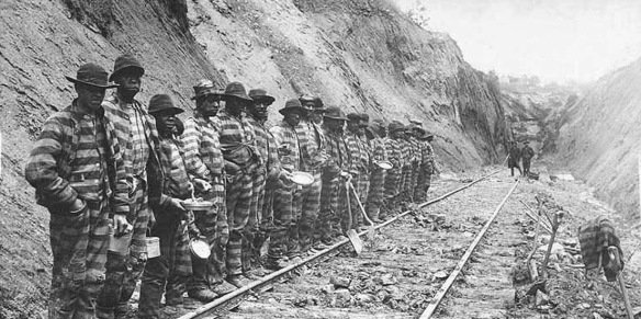 Chain-gang prisoners working on a railroad, Asheville, NC, undated photo (late 19th or early 20th century)